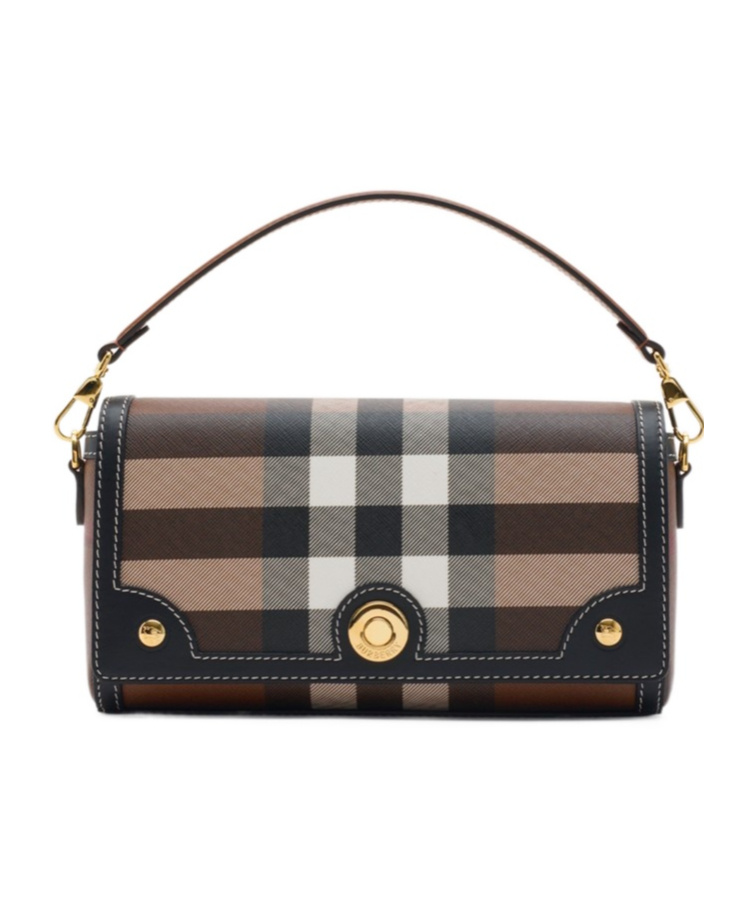 Burberry Womens Dark Birch Brown Note Check-print Woven Cross-body Bag In Dark Birch Brown