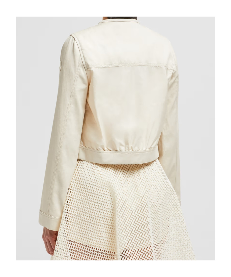 Shop Moncler Chatel Cotton Linen Jacket In White Ivory