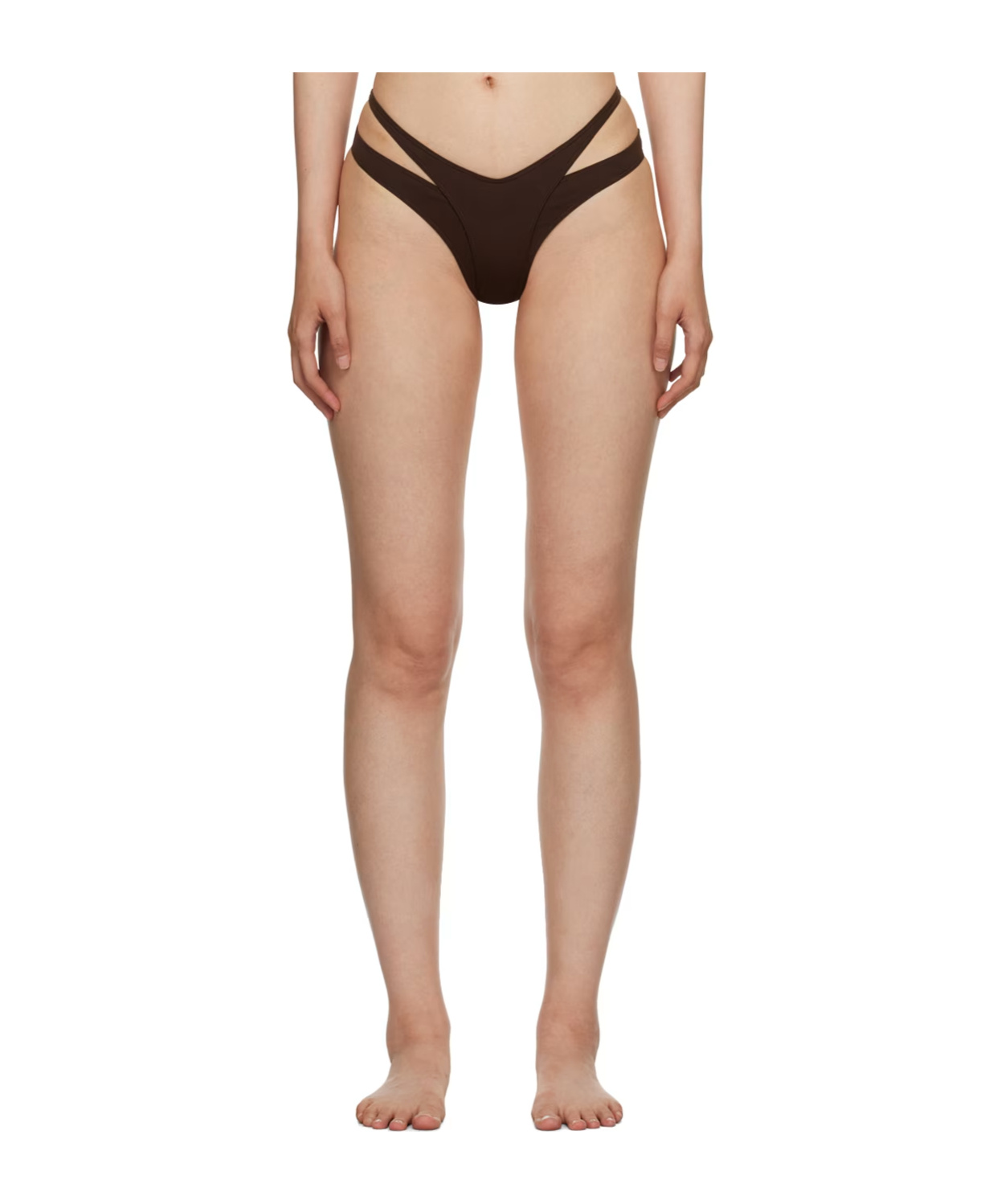 Mugler Cut-out Double-layer Bikini Bottom In Black
