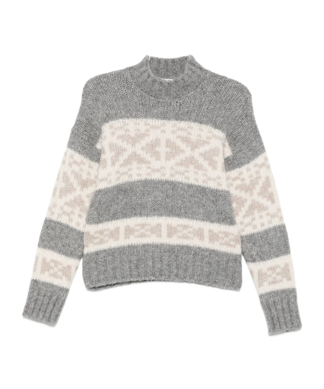 Peserico High-neck Geometric Knit Jumper With Dropped Shoulders In Gray