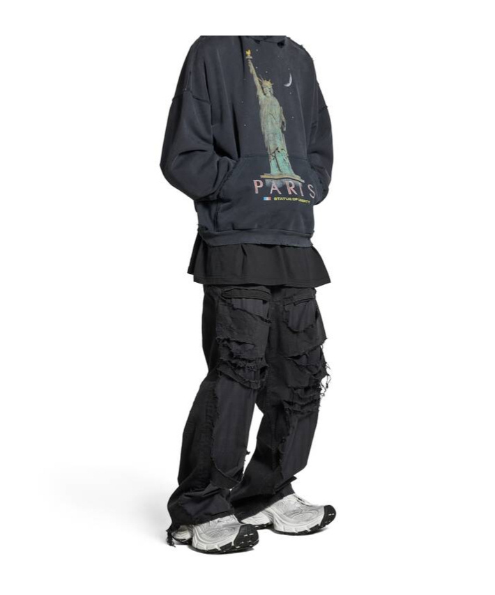 Balenciaga Paris Liberty Distressed Hoodie In Black