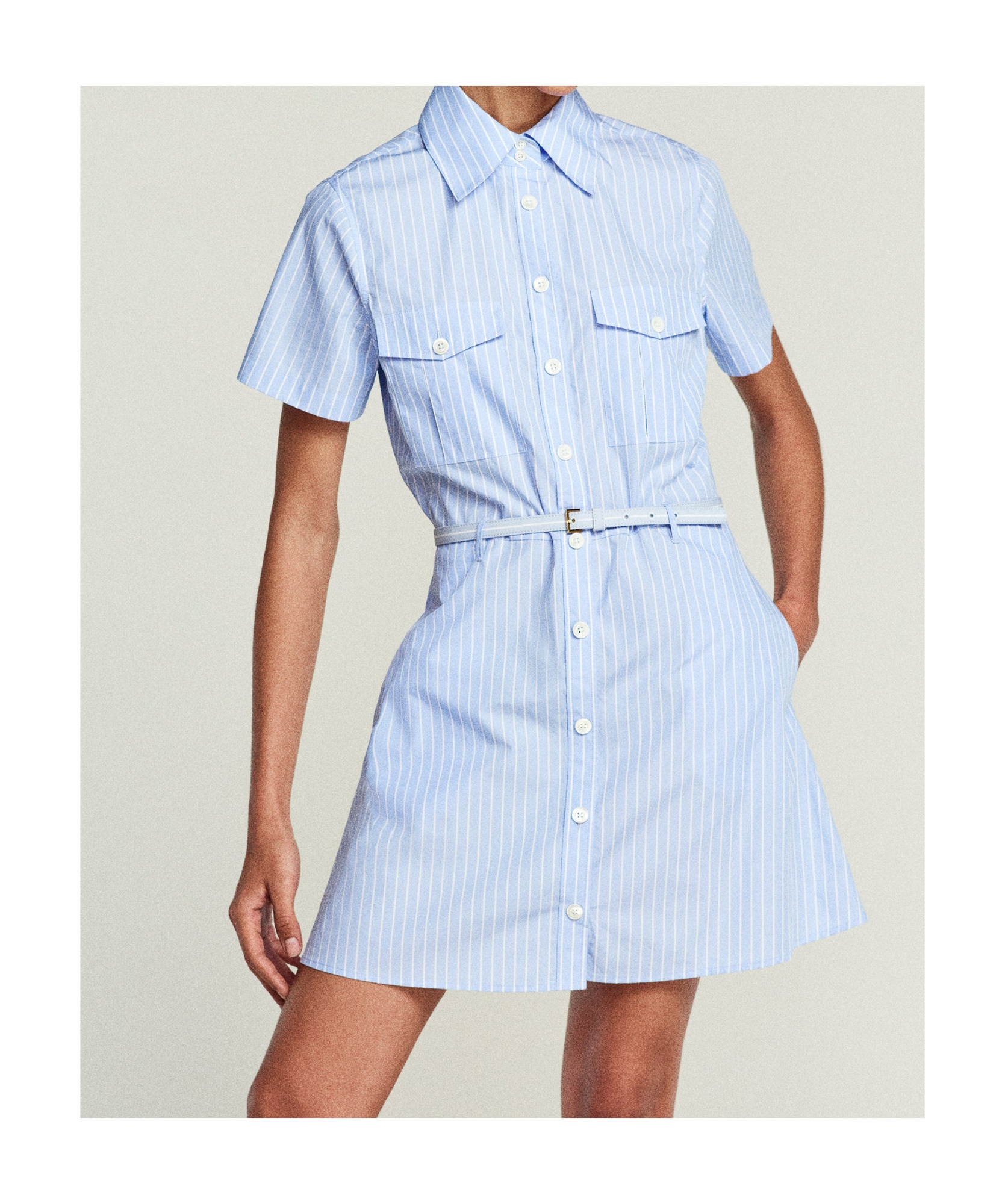 Frame Striped Short-sleeved Dress In Blue