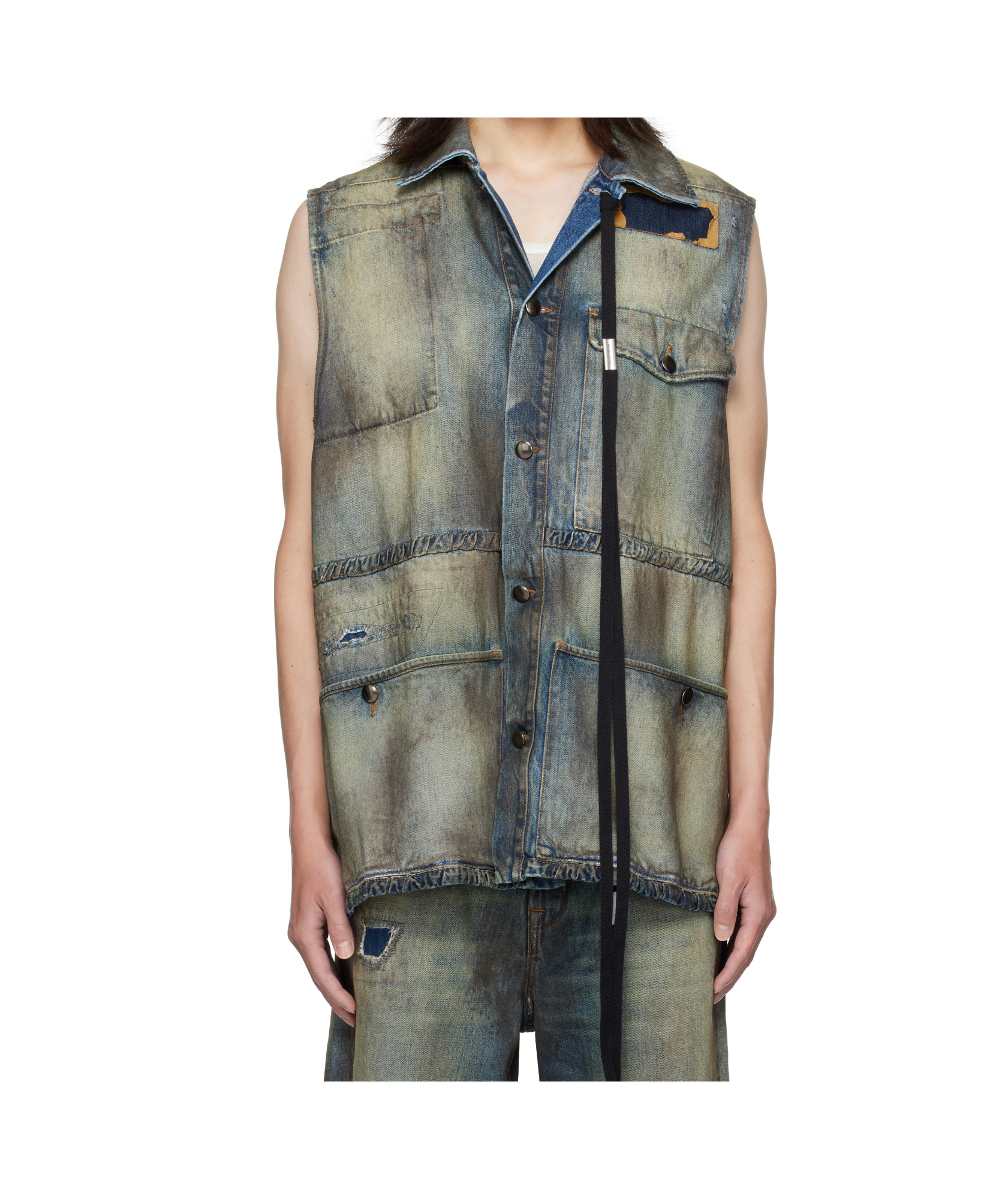 Ann Demeulemeester Maks Sleeveless Denim Field Jacket In Blue