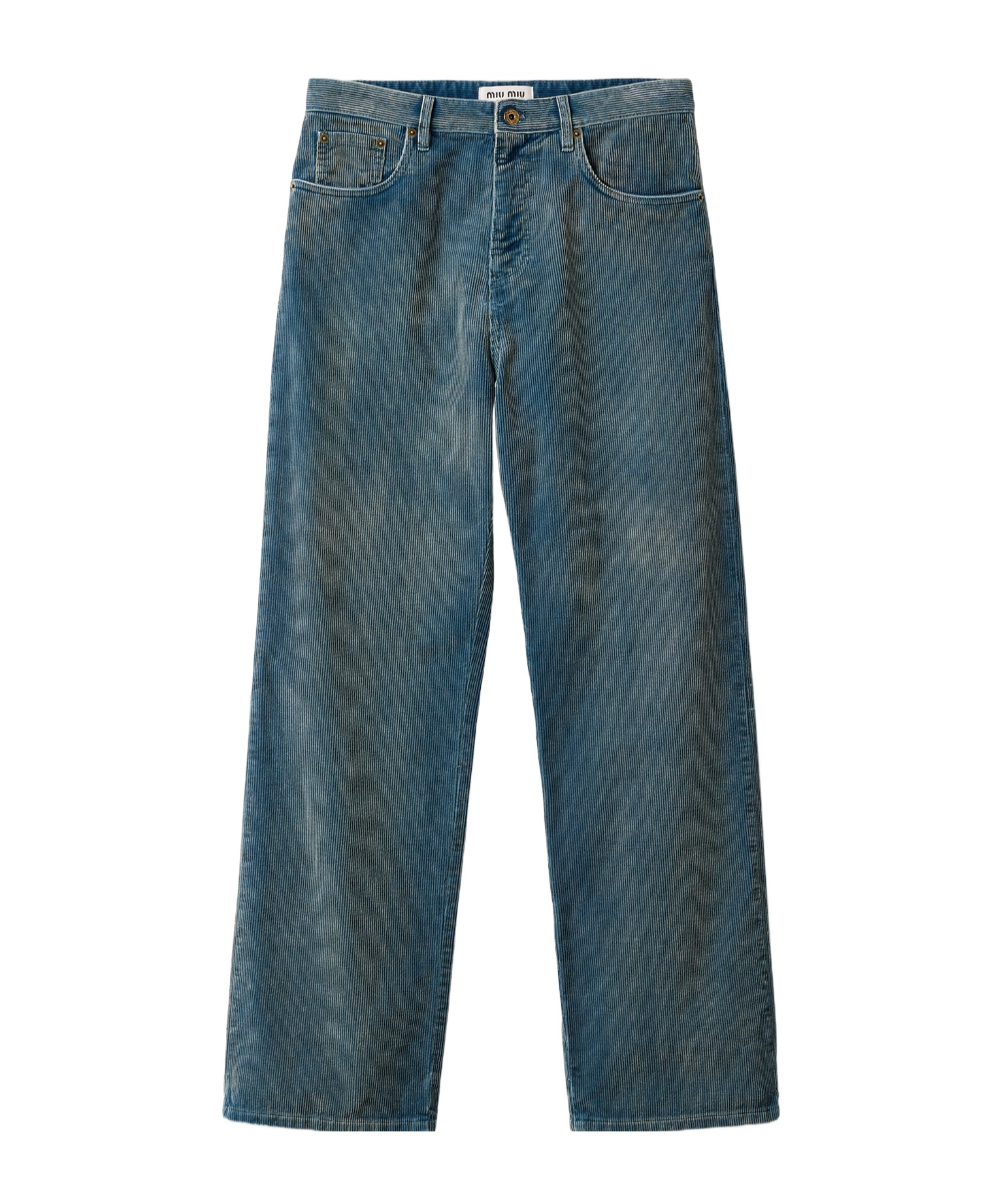 Miu Miu Logo-patch Trousers In Blue