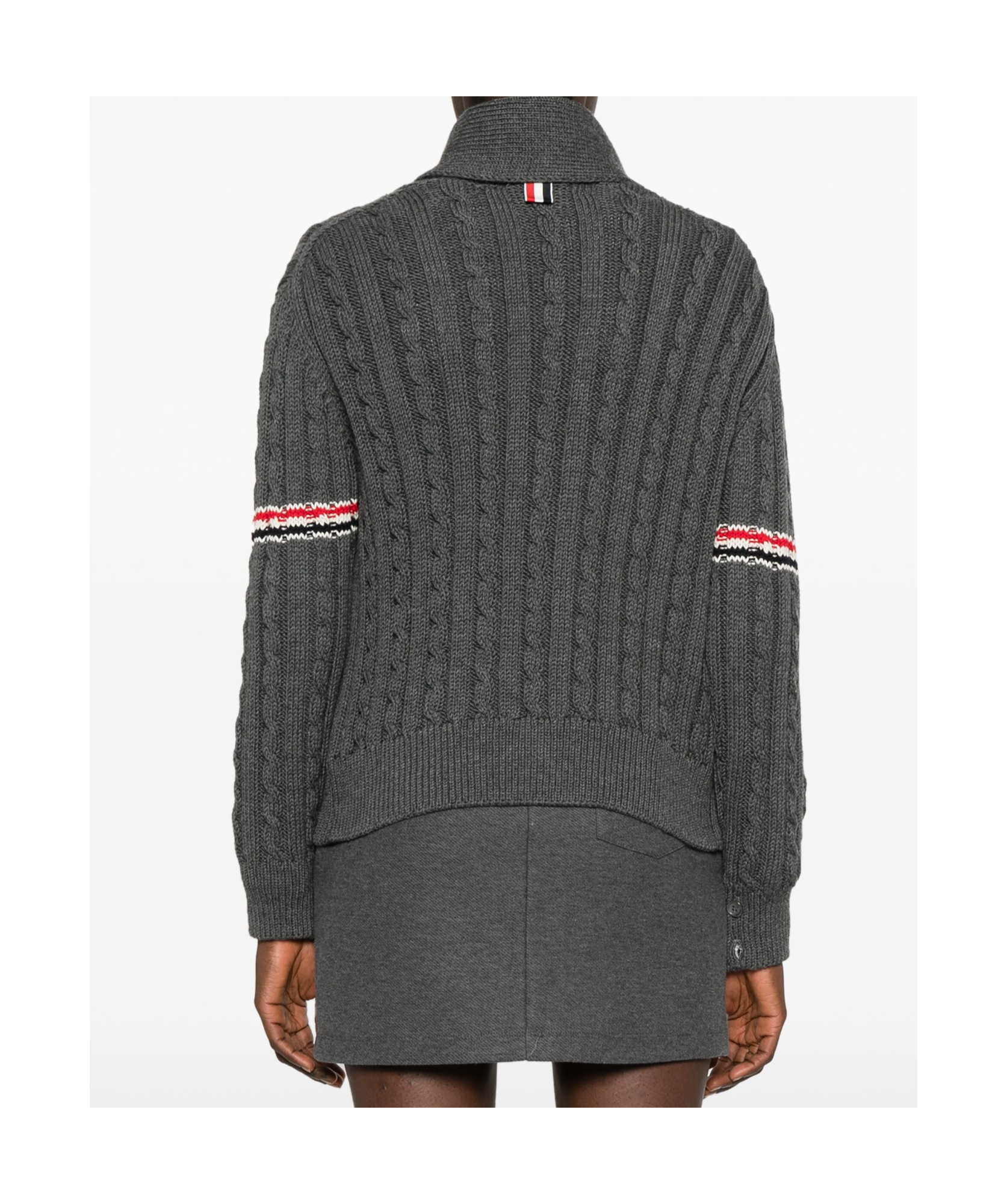Thom Browne Rwb-stripe Cable-knit Cardigan In Black