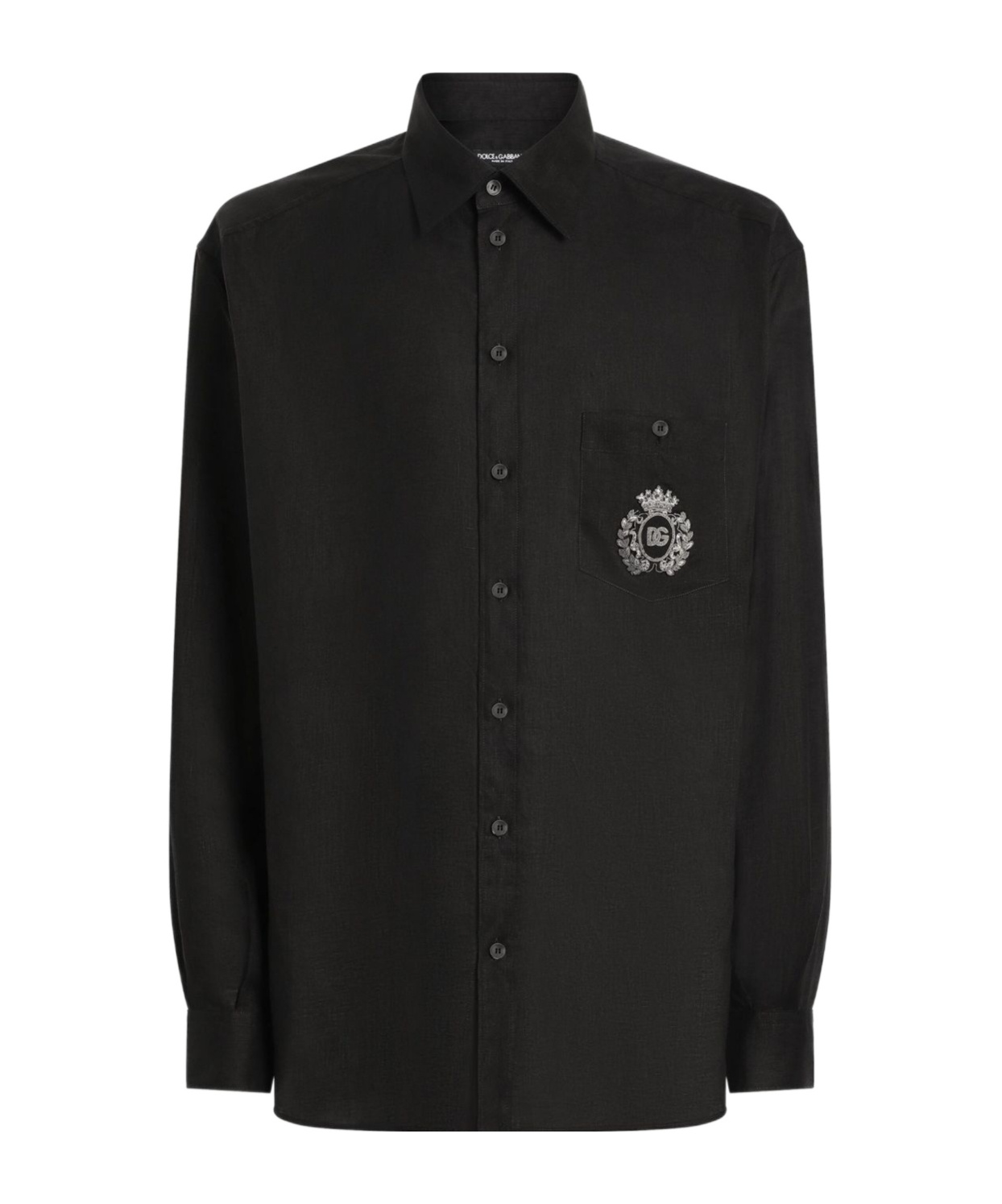 Dolce & Gabbana Cotton Tuxedo Shirt With Heraldic Patch In Black