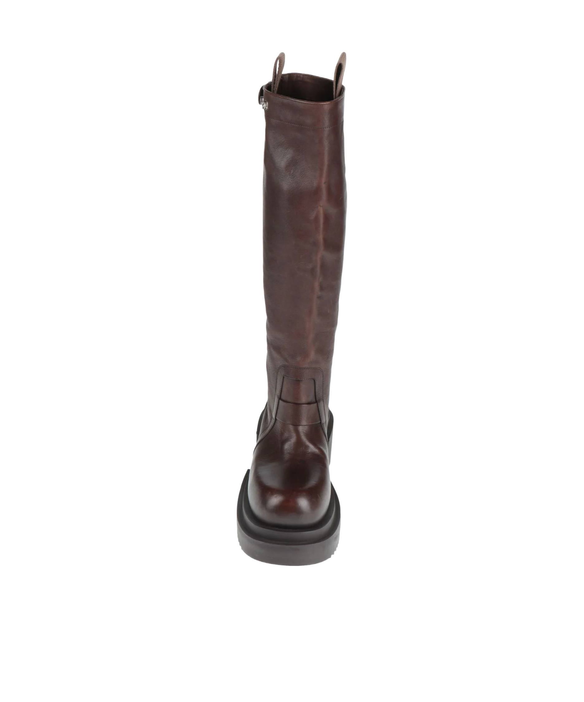 Rick Owens Round Toe Platform Leather Boots In Brown