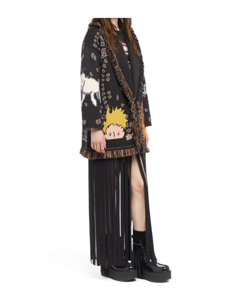 Alanui Little Prince Cardigan Mit Bandana-fransen In Black