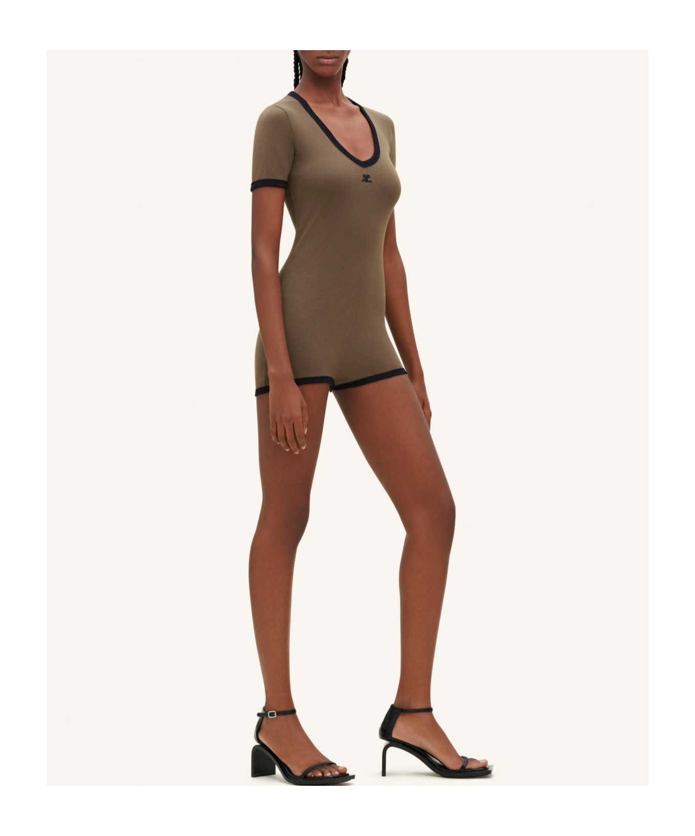 Courrèges Contrasting-trim Cotton Playsuit