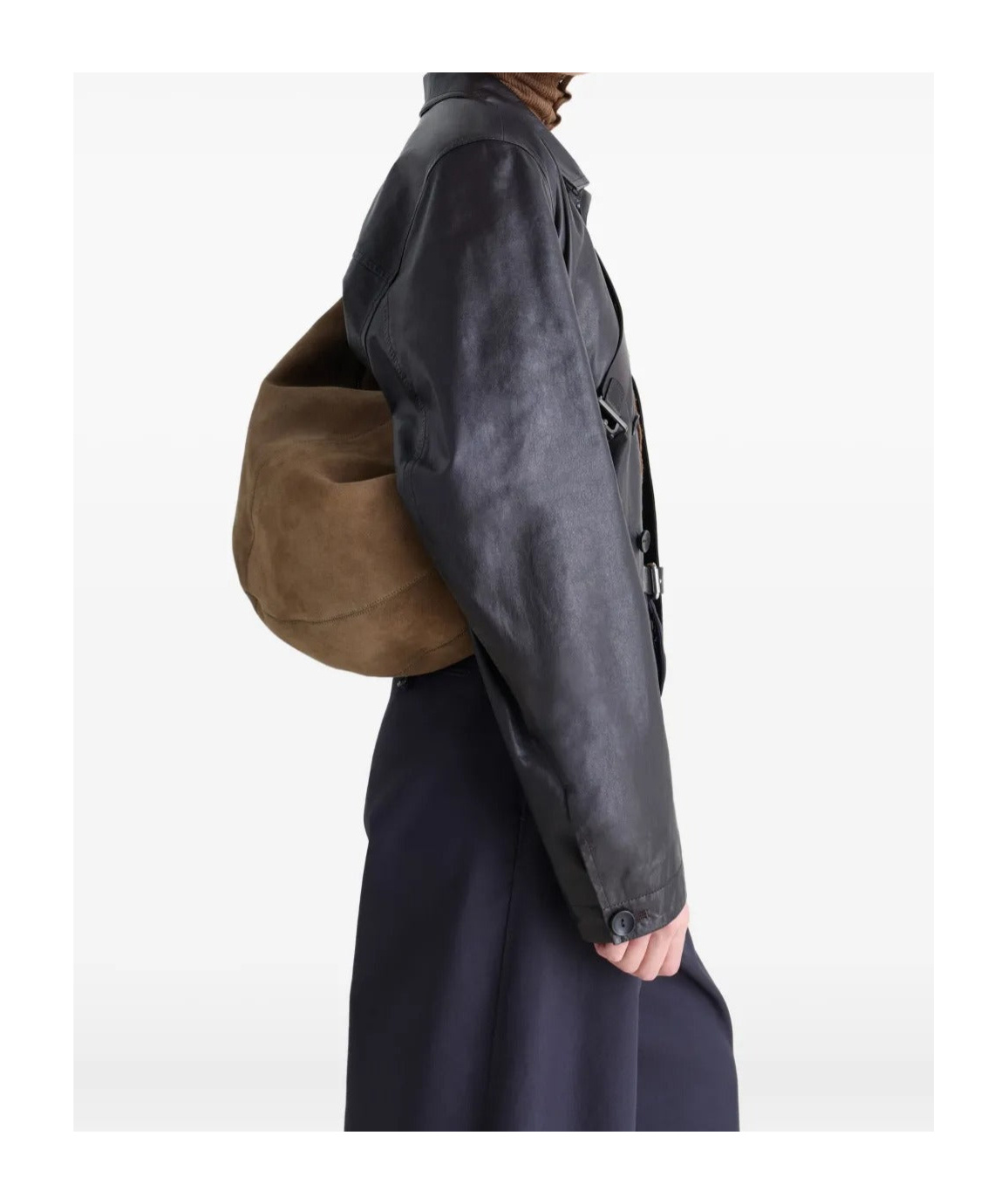 Lemaire Suede Leather Zip Shoulder Bag In Gray