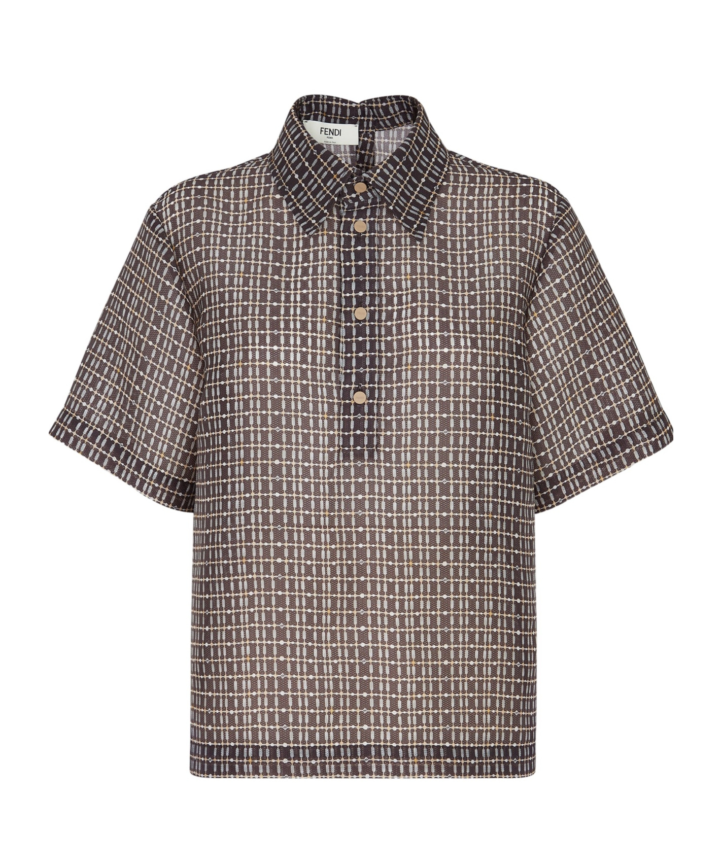 Fendi Grid-pattern Polo Top In Gray