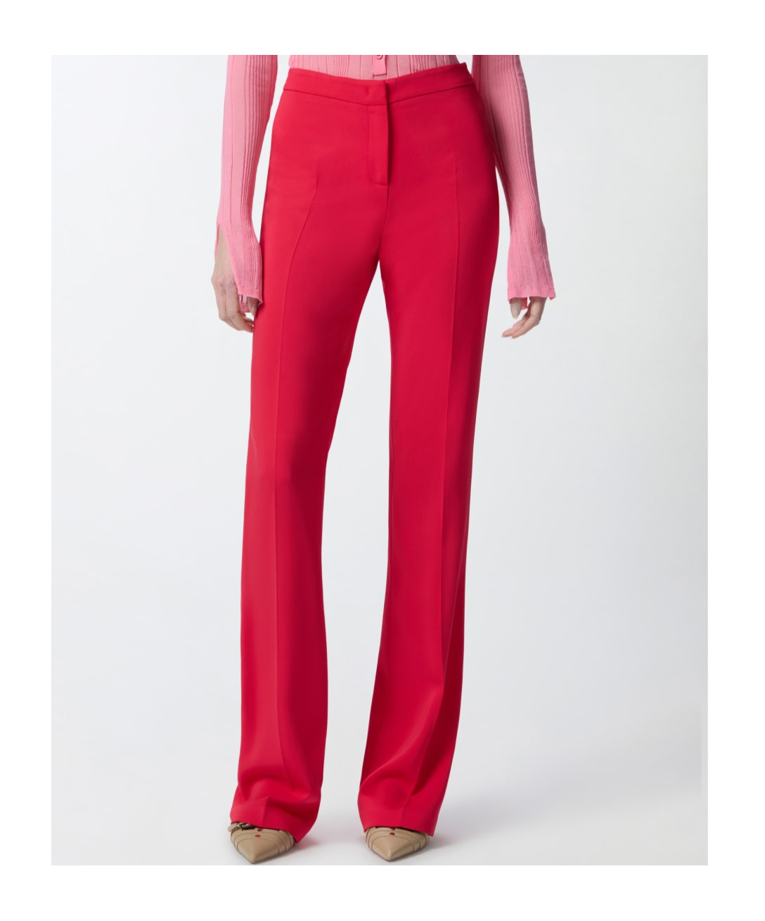 Pinko Flared Elegant Trousers In Technical Cady In Red