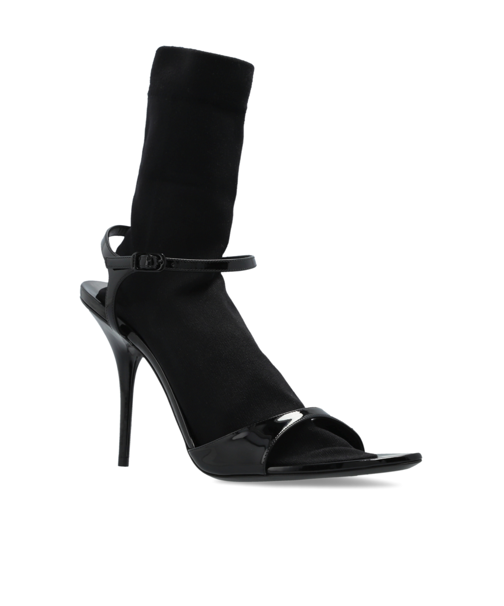 Balenciaga Avenue Sock Black Sandal In Patent Leather And Mesh In Black