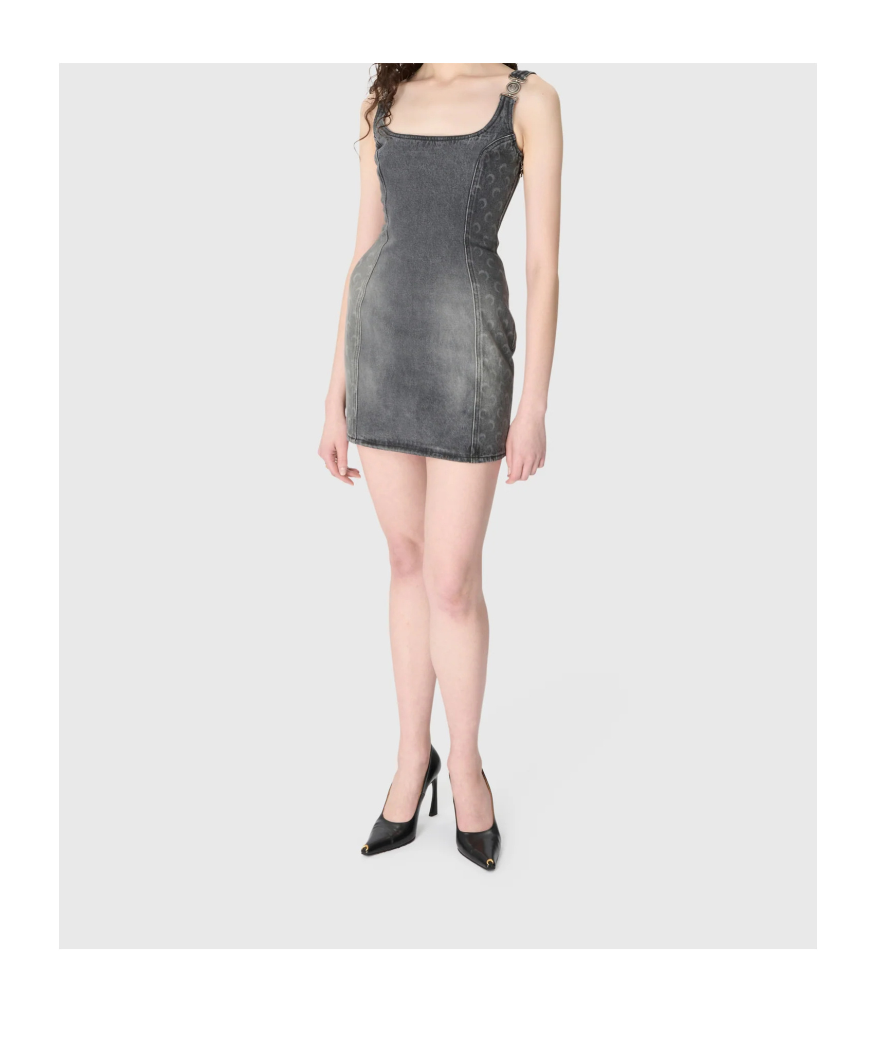 Marine Serre Moon Laser Grey Wash Denim Sleeveless Minidress In Black