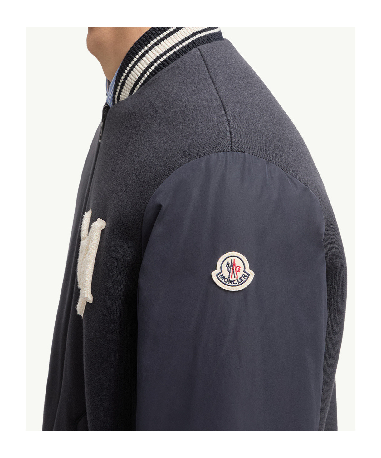 Moncler Ribbed Collar With Striped Details Jacket In Blue