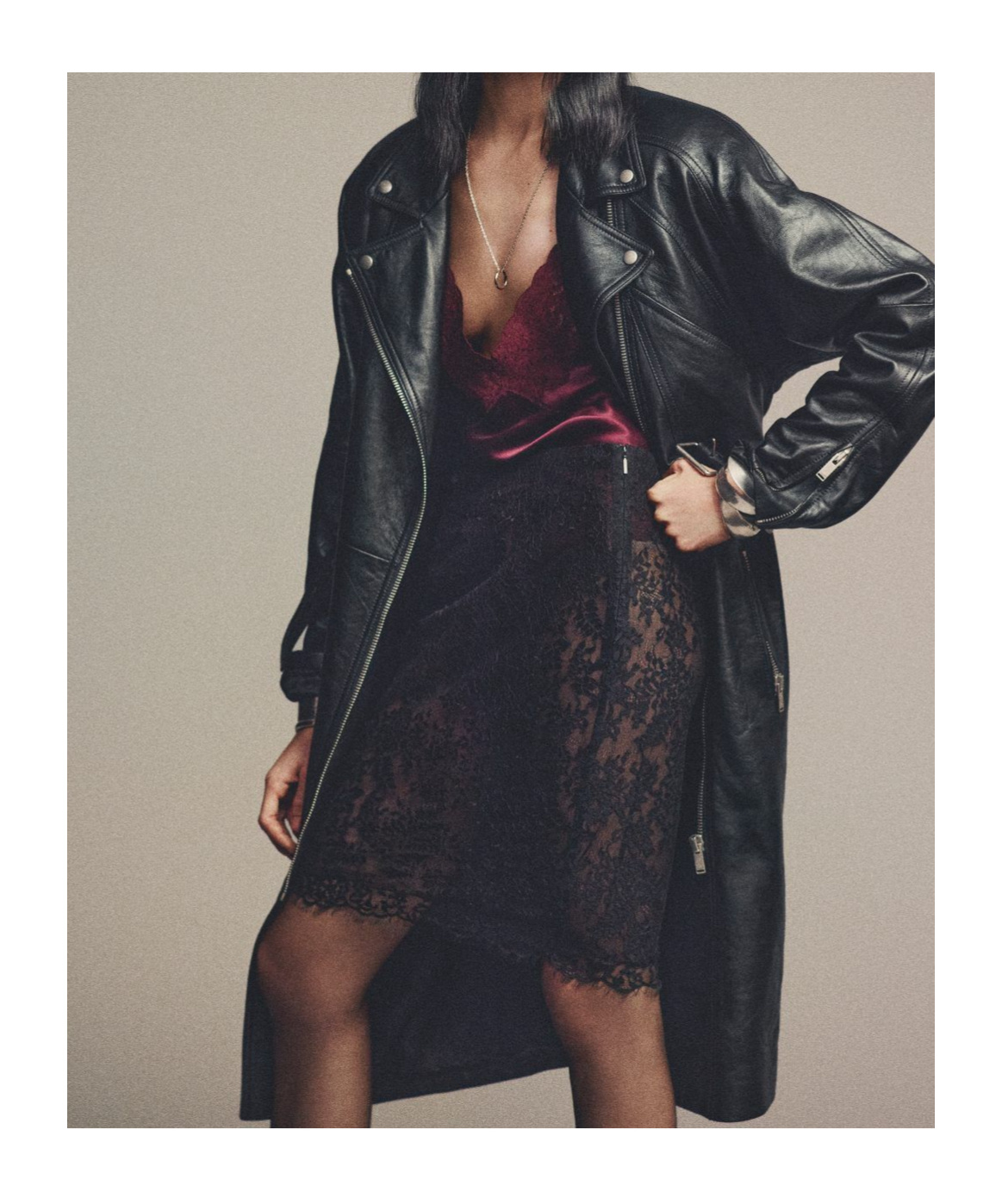 Saint Laurent Midi-length Zipped Biker Jacket In Black