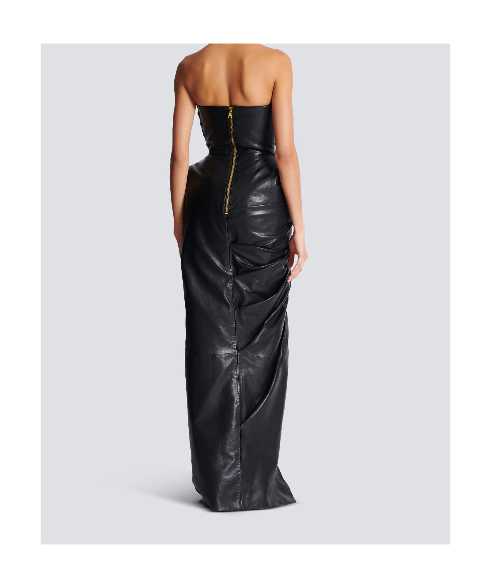 Balmain Strapless Leather Bodycon Dress In Black