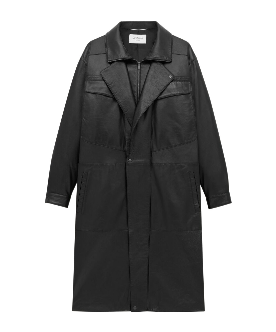 Saint Laurent Long Coat In Bubbled Lambskin In Black