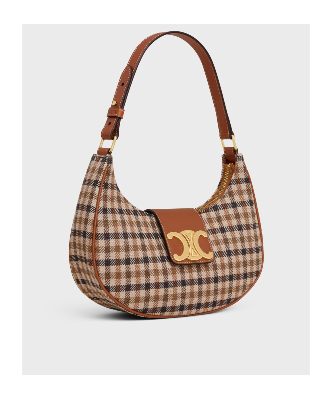 Celine Medium Ava Trimphe Checked Handbag In Brown