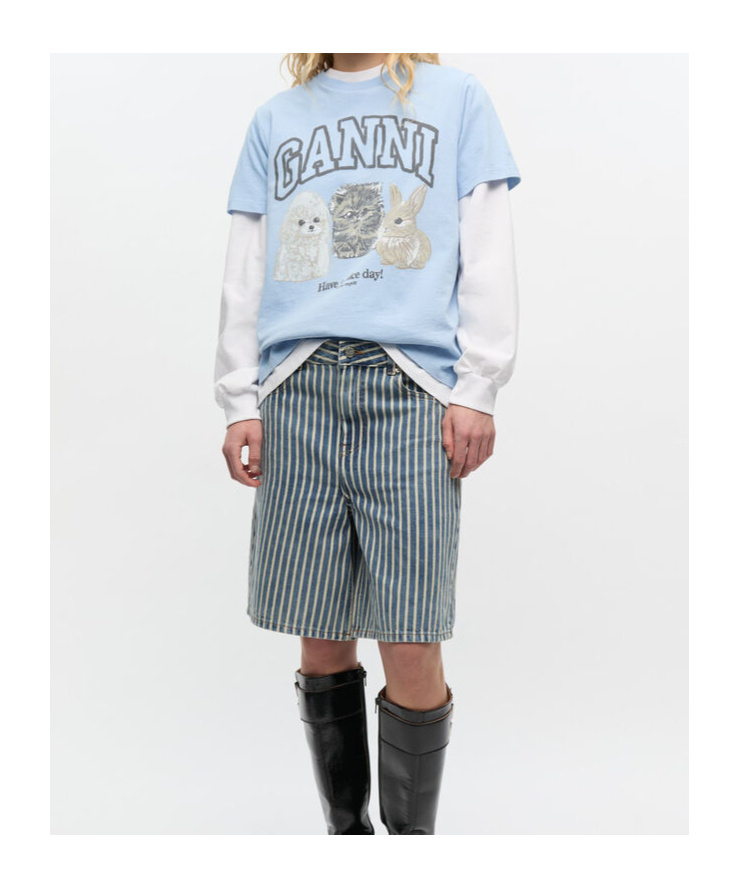 Ganni Light Stripe Denim Shorts