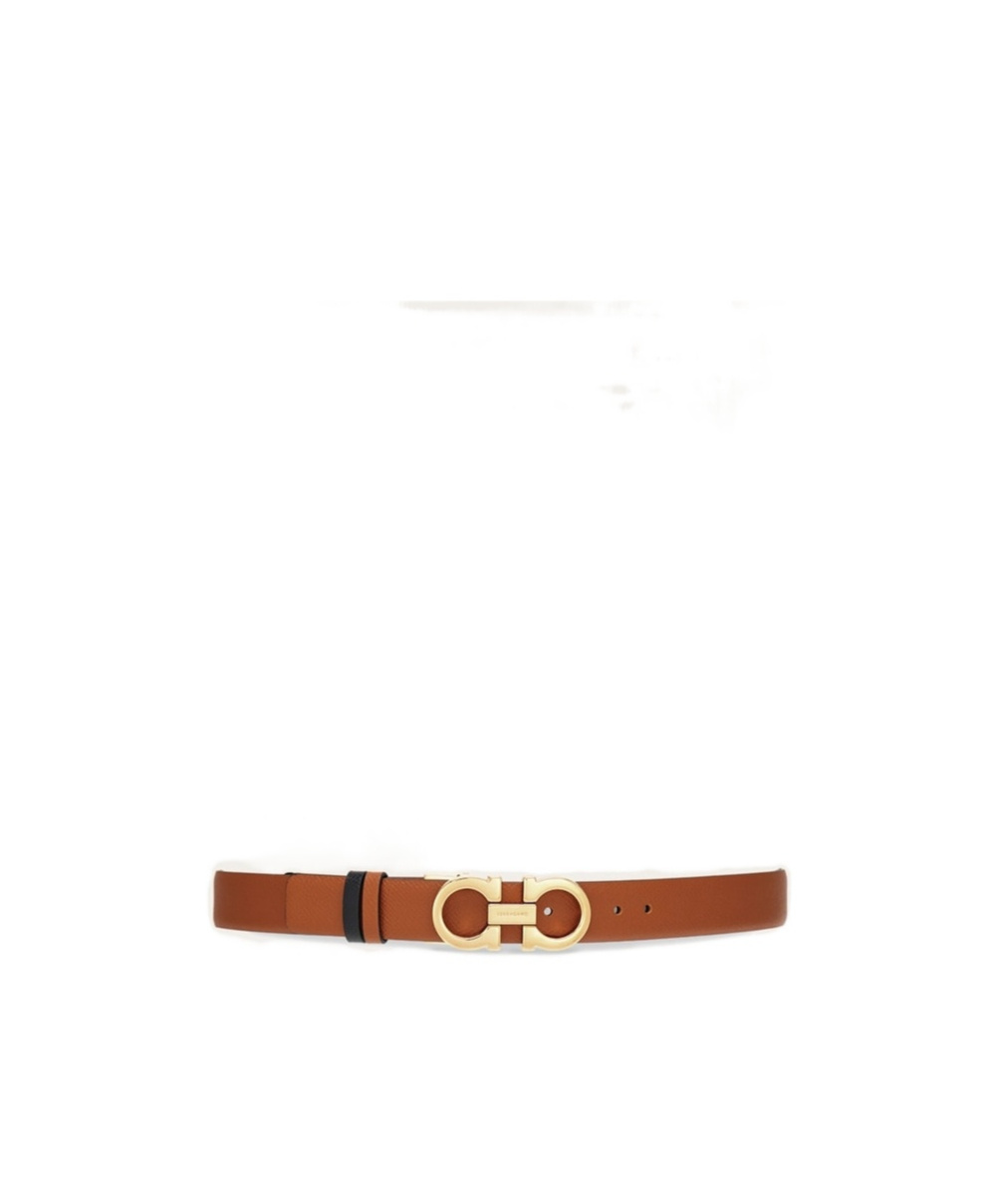 Ferragamo Gancini Reversible Grained Leather Belt In Brown