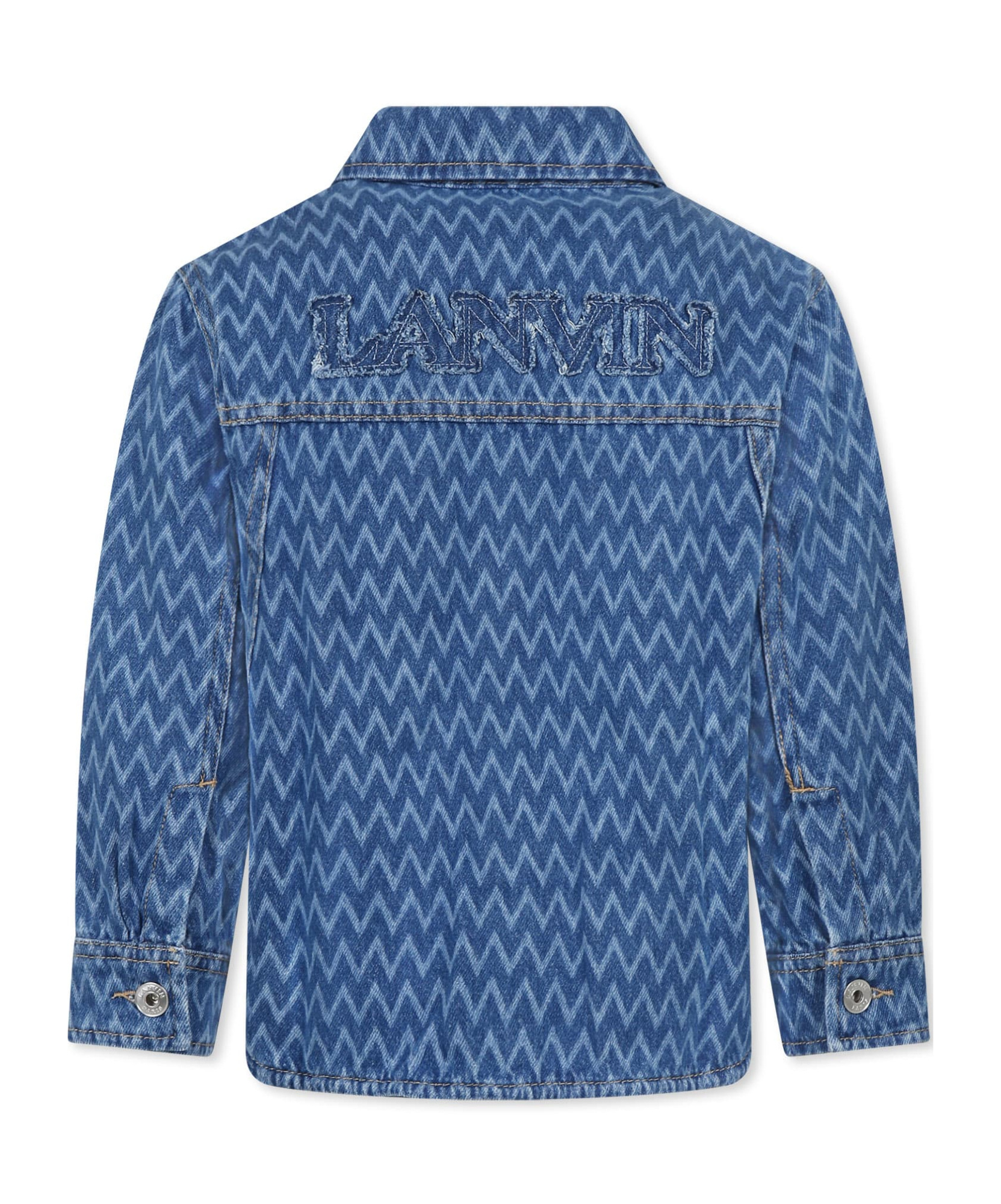 Lanvin Denim Shirt For Boy With Logo And Curb Motif In Blue