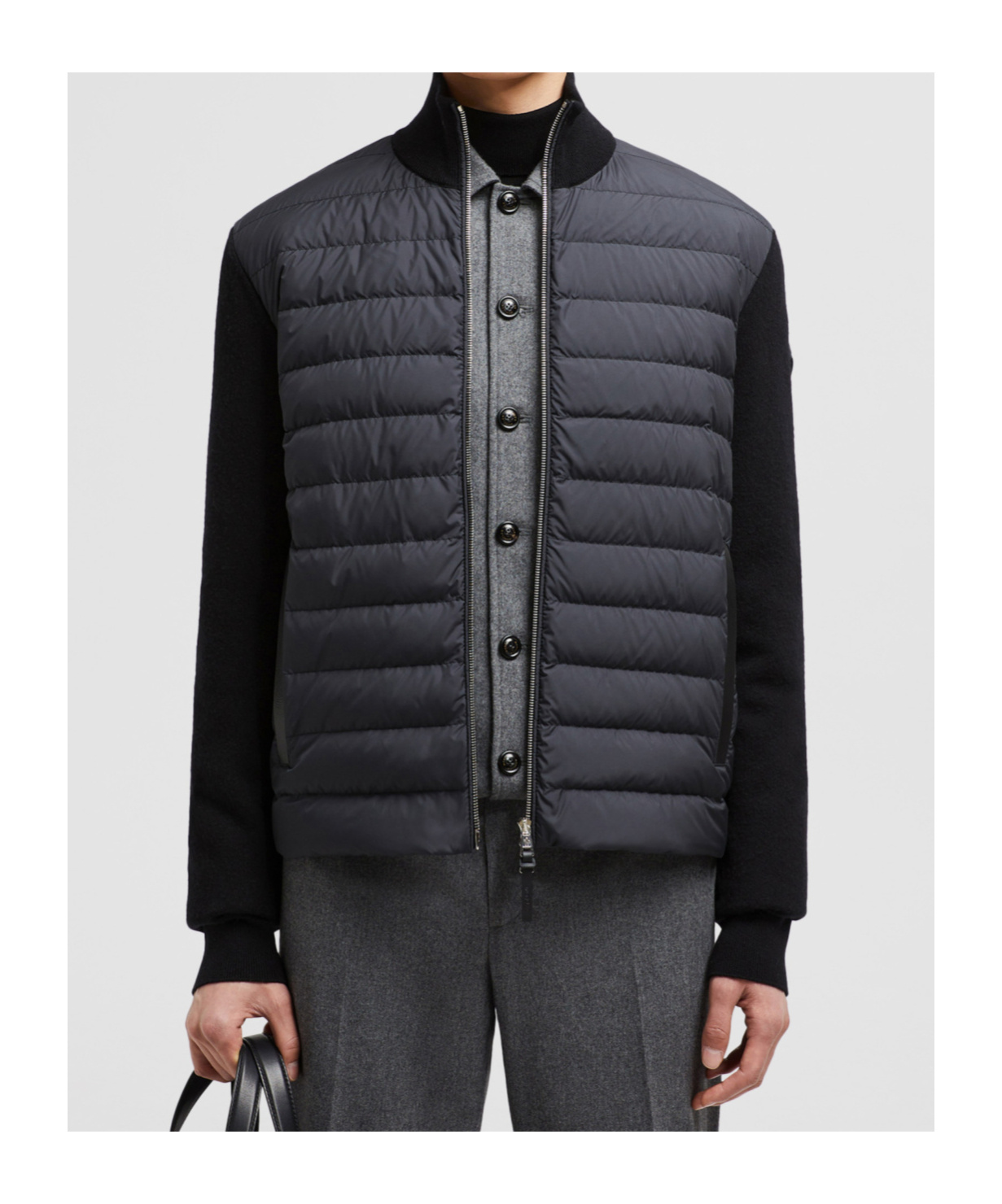 Moncler Padded Wool & Cashmere Zip-up Cardigan Black In Black