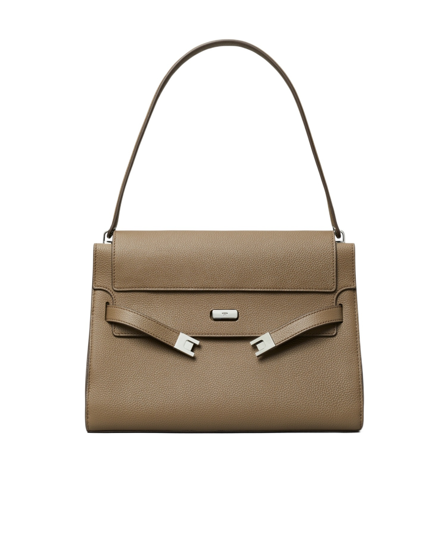 Tory Burch Lee Radziwill Pebble Leather Large Shoulder Bag In Gray