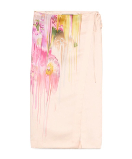 Blumarine Midi Skirt In Duchesse With Liquid Flower Print In Nude