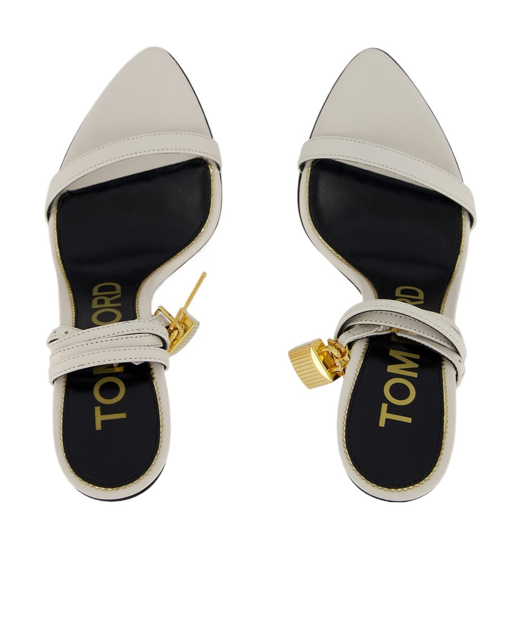 Shop Tom Ford Padlock Ankle Strap Heeled Sandals In White