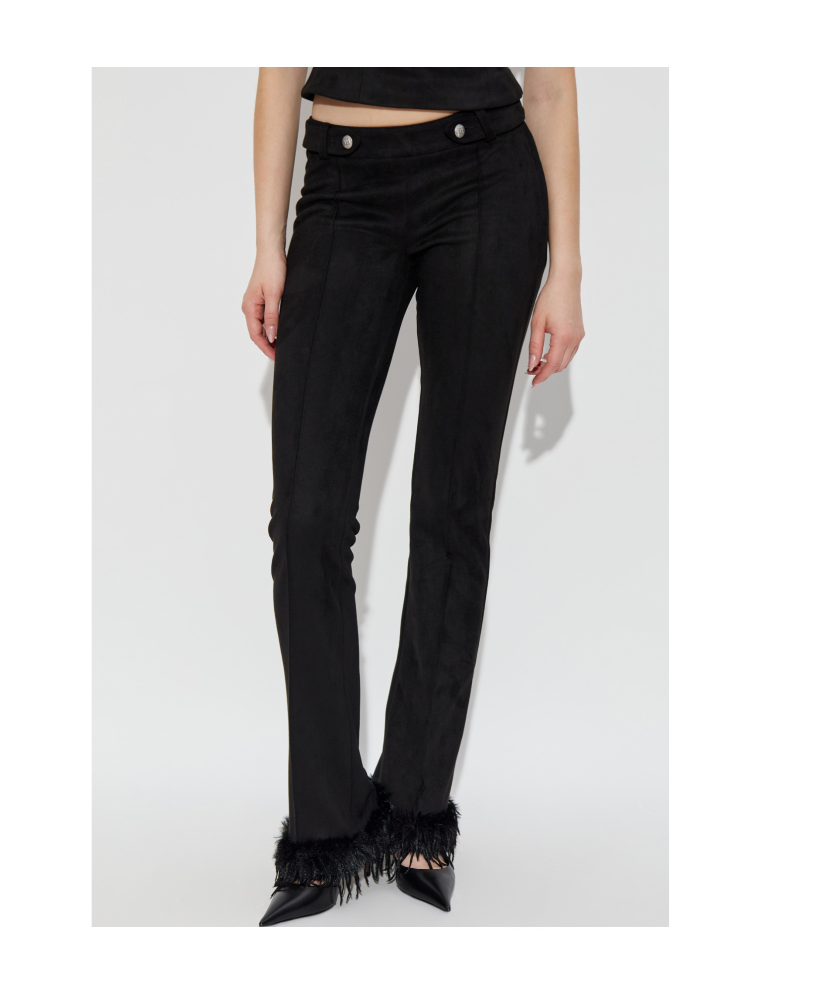 Misbhv Faux Suede Fringe Casual Pants In Black