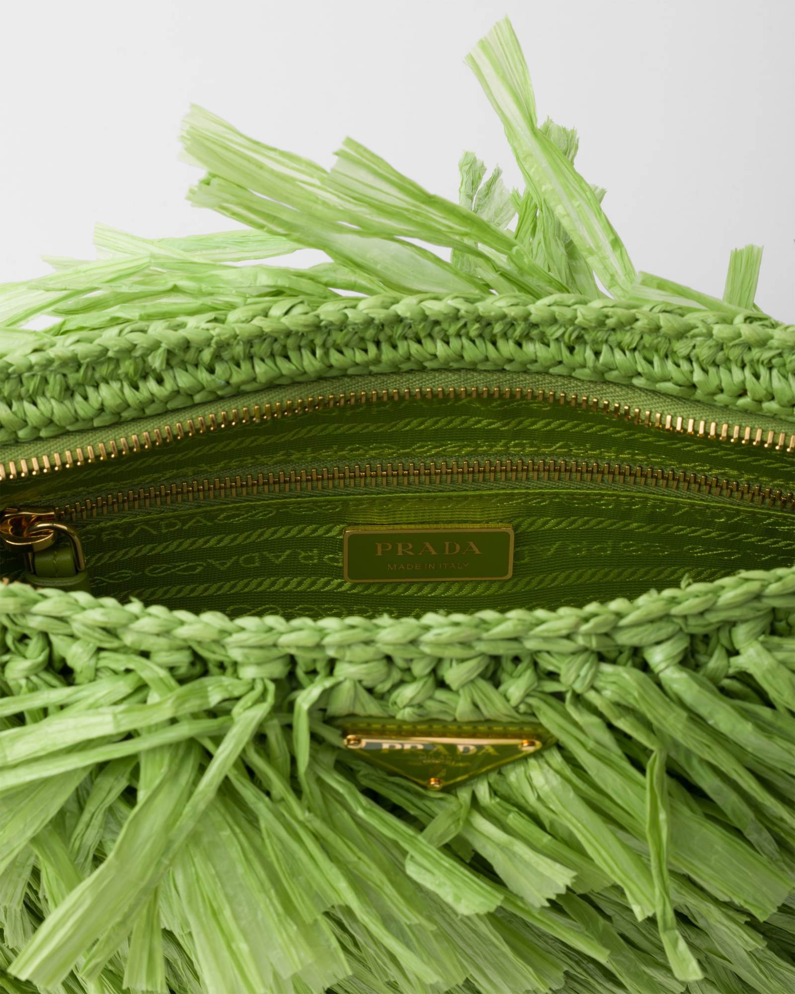 Prada Crochet Clutch Bag Fringe Detailing In Green