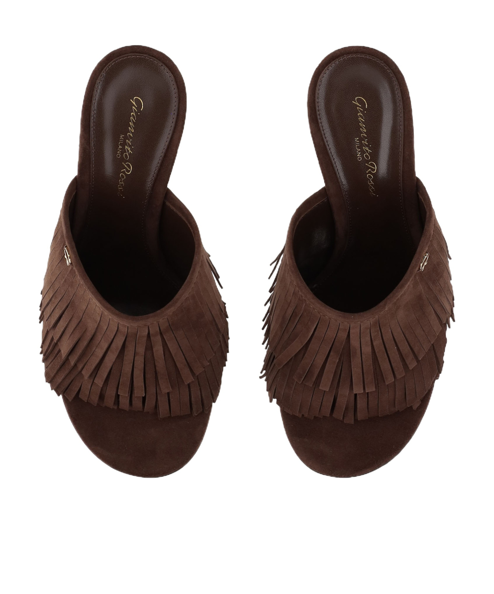 Gianvito Rossi Fringed Heeled Mules In Brown