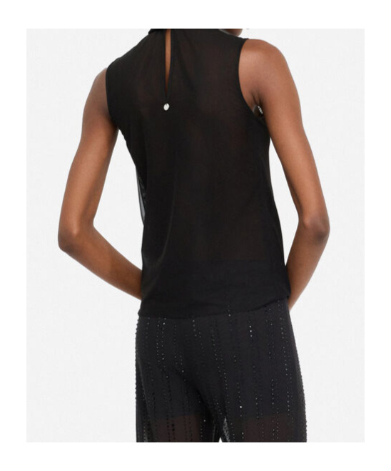 Liu •jo Liu Jo Jewel-embellished Tulle Blouse In Black