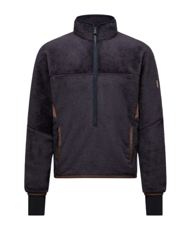 Moncler High Collar Sweatshirt Featuring Contrast Panels In Blue