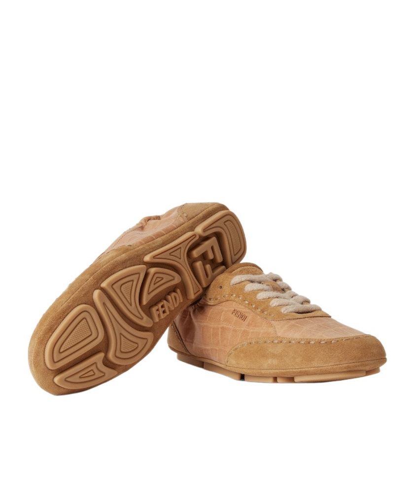 Fendi Beige Leather Low-tops In Brown