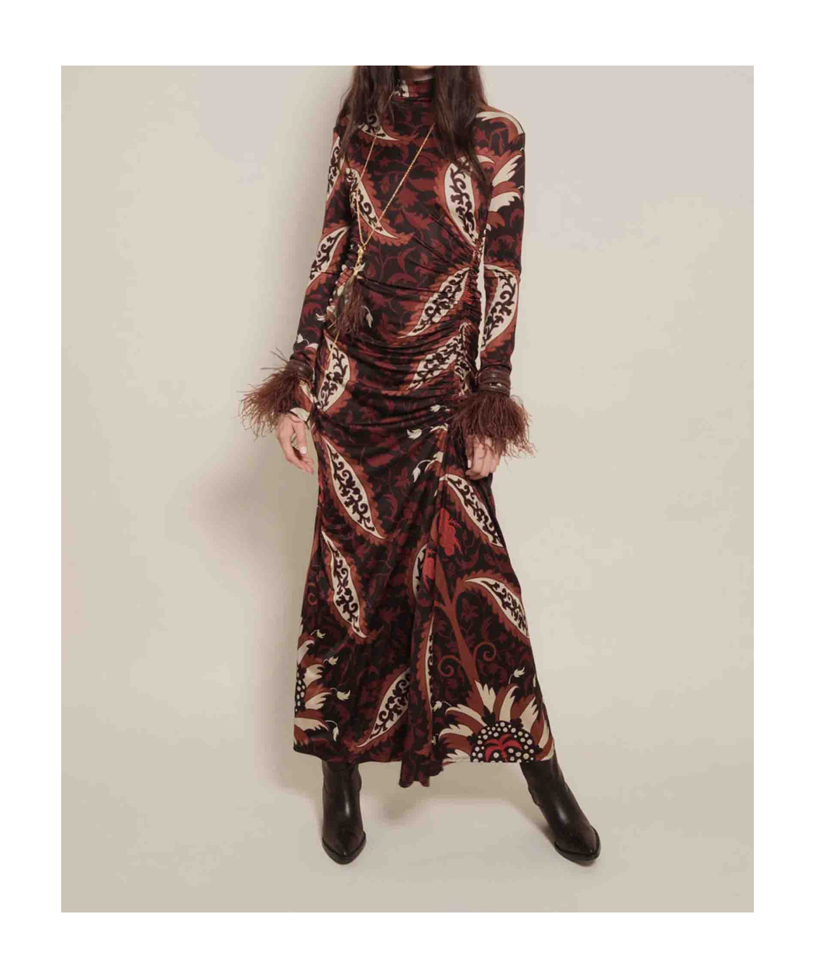 Johanna Ortiz Long Sleeve Dress In Brown