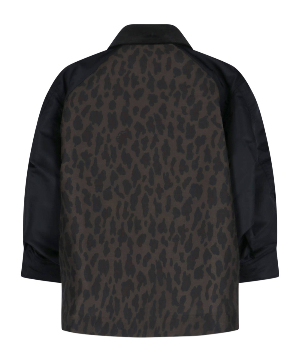 Sacai Leopard Print X Nylon Twill Jacket In Black