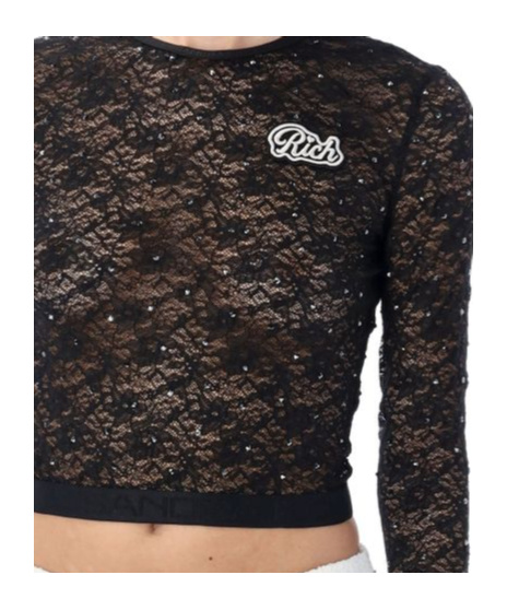 Alessandra Rich Cropped-spitzentop Mit Logo-applikation In Black