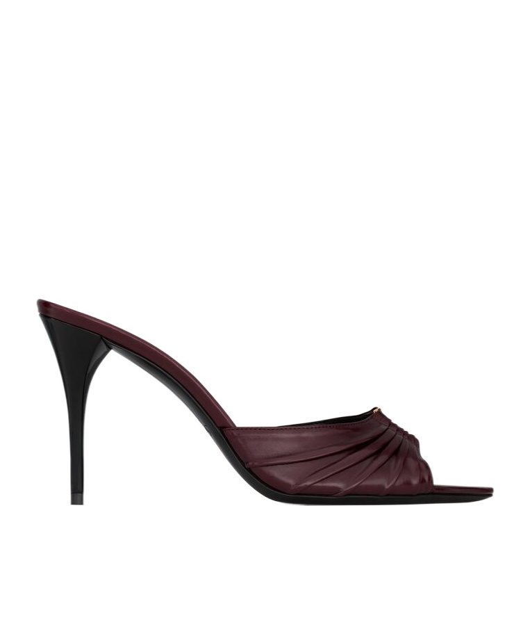 Saint Laurent Babylone Embellished Gathered Glossed-leather Mules In Bordeaux