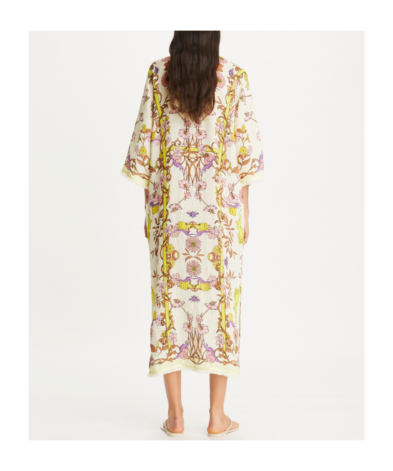 Tory Burch Floral-print Linen Kaftan Dress In Multicolor