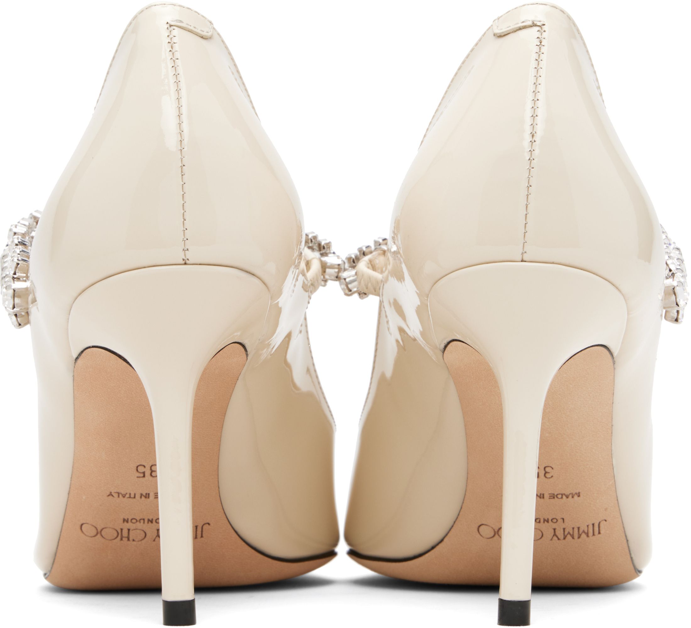 Jimmy Choo Bing 85 Crystal-embellished Pumps In Patent Leather In White