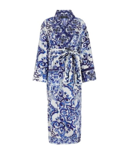 Dolce & Gabbana Majolica-print Silk House Coat In Blue