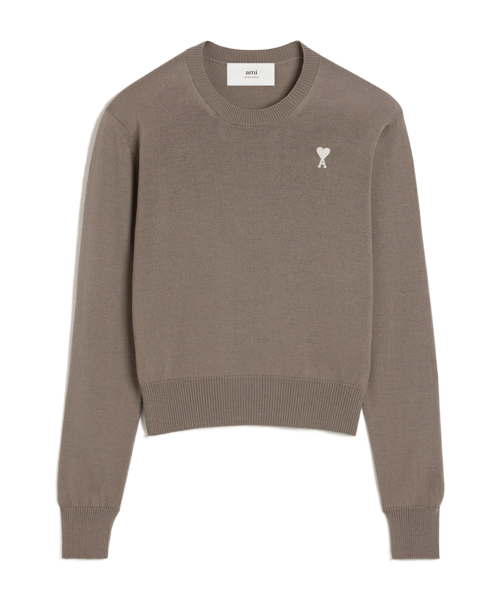 Ami Alexandre Mattiussi Beige Wool Ami De Coeur Crew Neck Sweater Grey In Gray