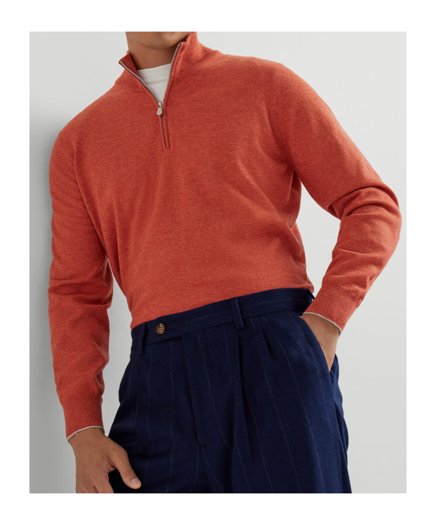 Brunello Cucinelli Cashmere Sweater With Half Zip In Red