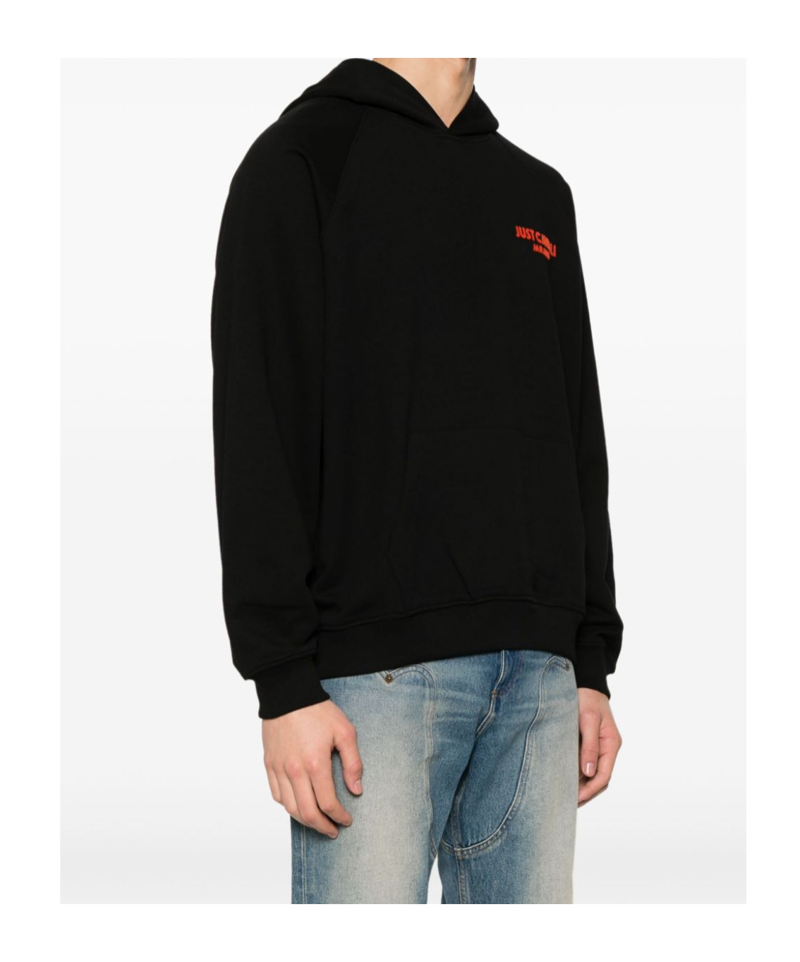 Just Cavalli Flocked-logo Cotton Hoodie In Black