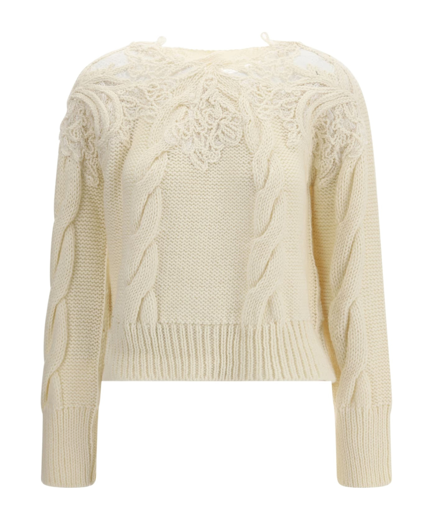 Ermanno Scervino Lace-insert Cable-knit Sweater In Neutral