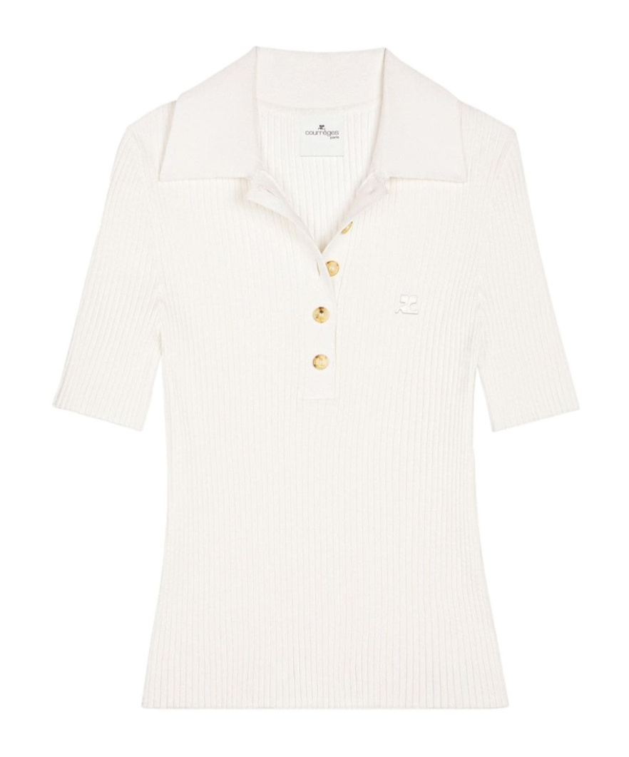 Courrèges Off White Logo-embroidered Ribbed Jumper In White