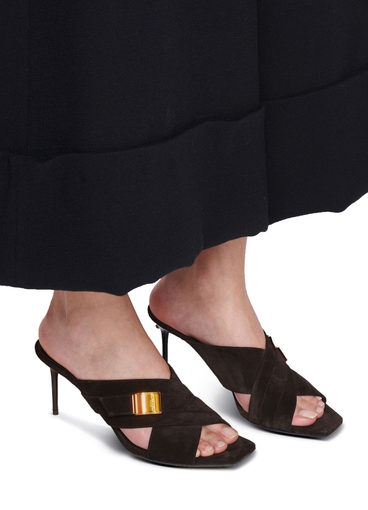 BALMAIN SQUARE-HEADED HIGH-HEELED SANDALS