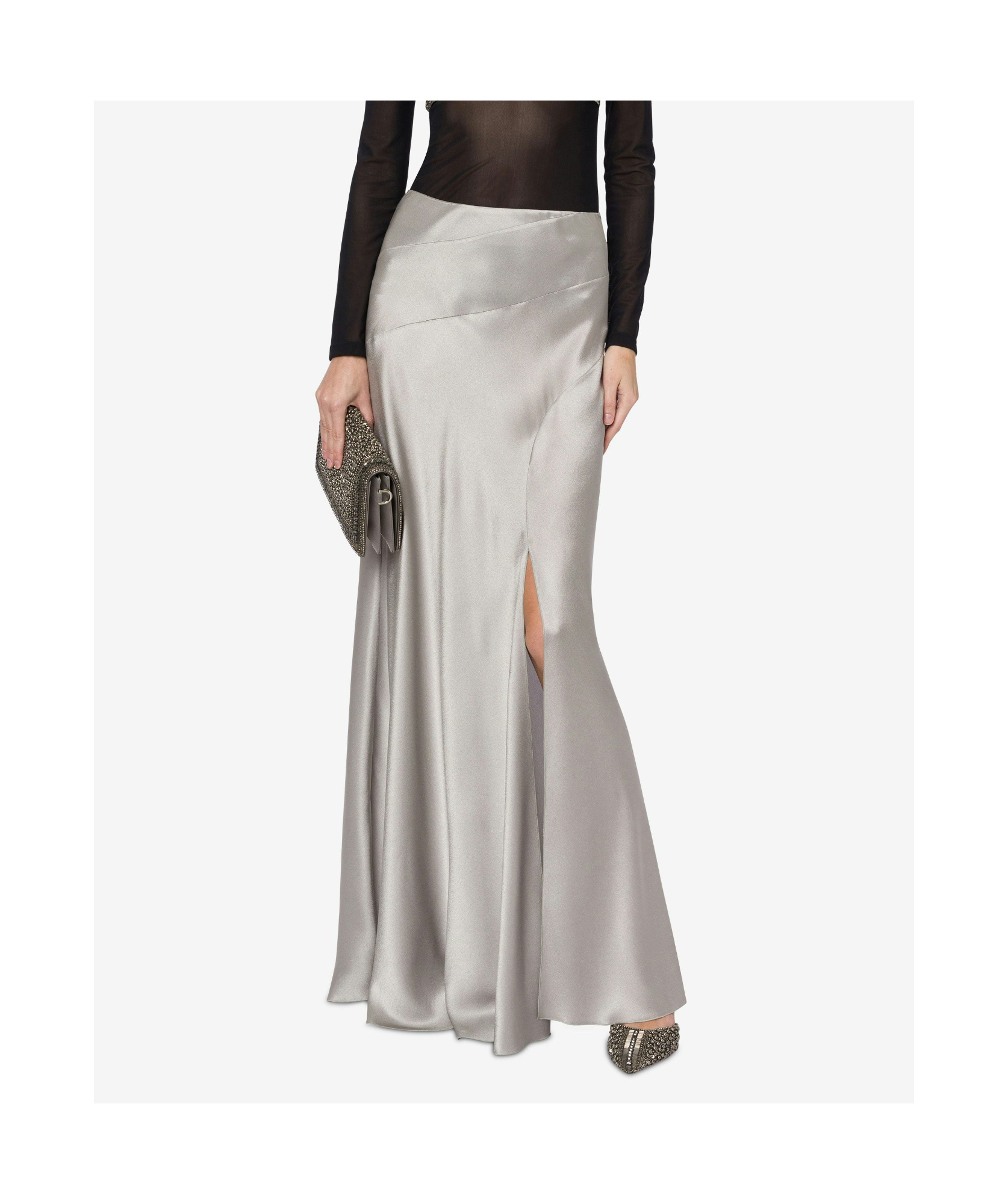 Alberta Ferretti Fluted Satin Skirt In Gray